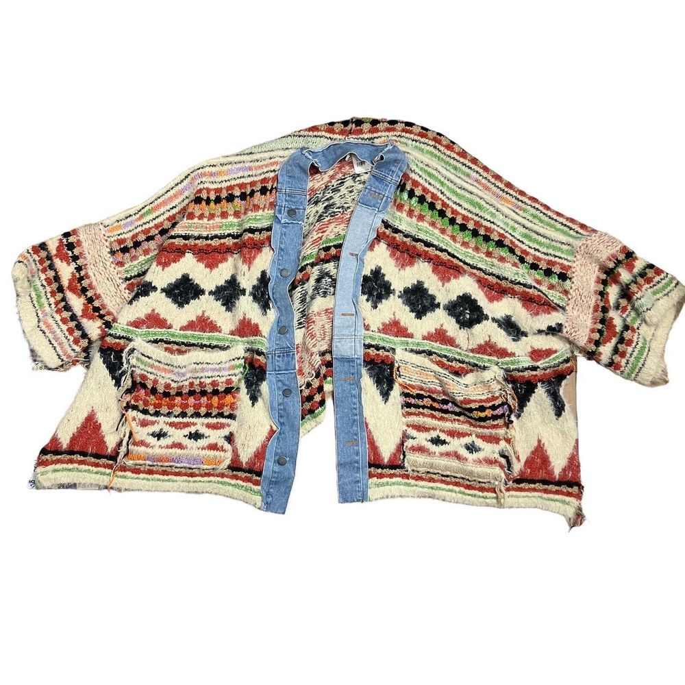 Free People Womens XS/S Running Wild Poncho Desert Combo Denim Oversized - Picture 2 of 8